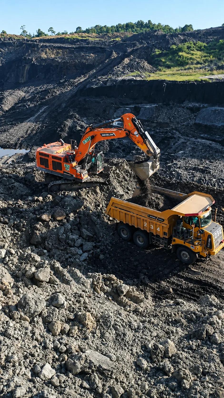 Mining operations - excavator loading